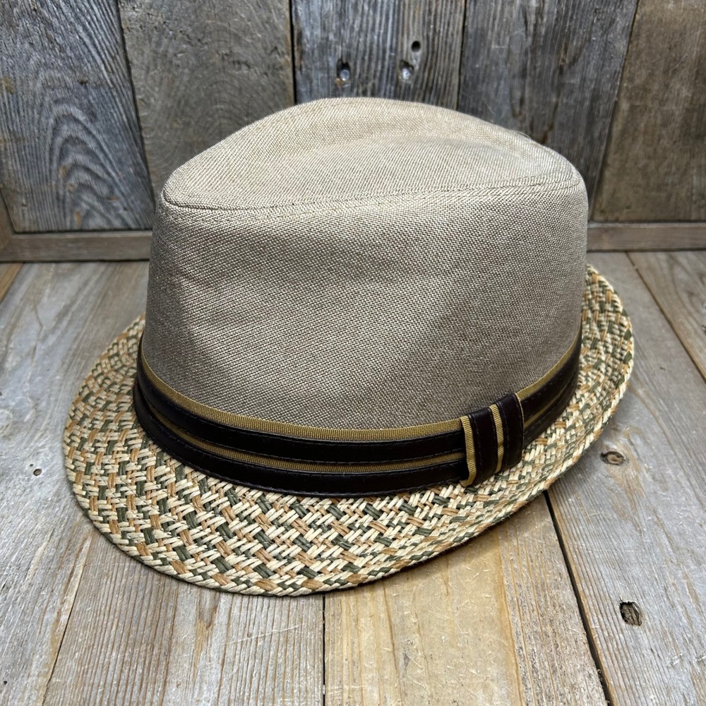 Vintage Wilsons Leather Mens Canvas Crown Fedora Hat With Woven Brim Size M/L